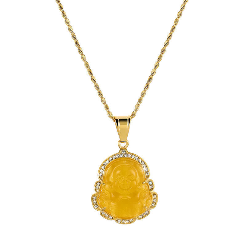 Laughing Buddha 18K Gold Filled Jade Necklace