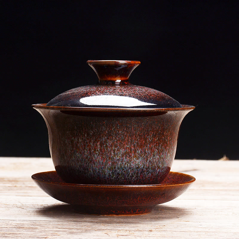 Vintage Kiln Ceramic Gaiwan Sancai Teacup Tea Cup And Saucer With Lid