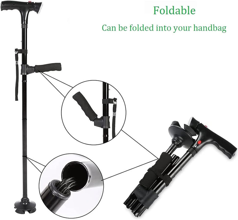 Folding Cane with Led Light, Adjustable for Arthritis, Disabled and Elderly