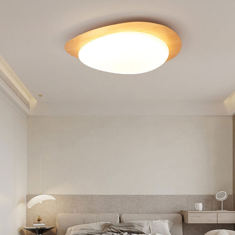 Nordic Iron Wood Grain Pebble LED Flush Mount Ceiling Light