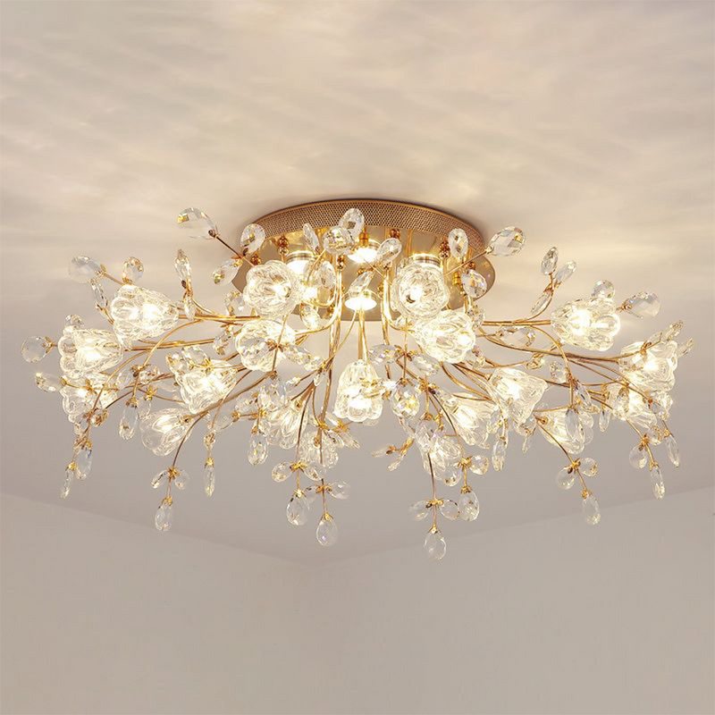 Art Deco Elegant Flower Flush Mount Ceiling Lights, Gold