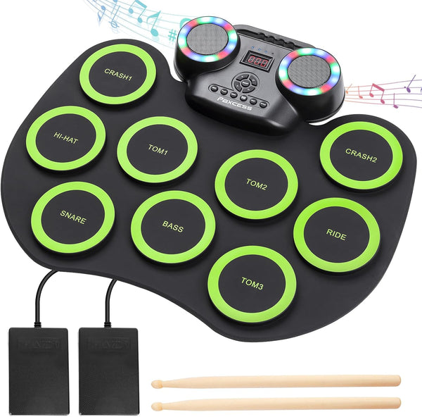 Elektronisches Schlagzeug | Kit mit 9 Pads | Übungsschlagzeug mit bunten Lichtern
