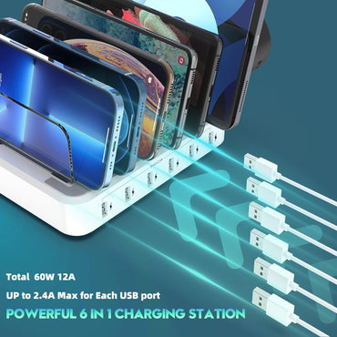 6-Port 60W Charging Station with 7 Mixed Cables