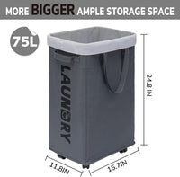 75L Collapsible Laundry Basket with Wheels for Easy Transport