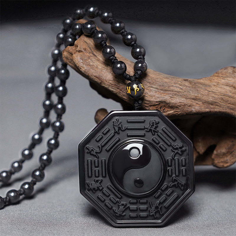 Black Obsidian Stone Yin Yang Pendant Necklace