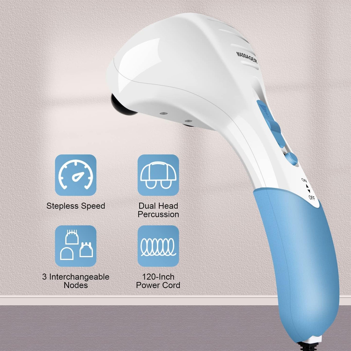 Electric Handheld Full-Body Massager with Adjustable Intensity