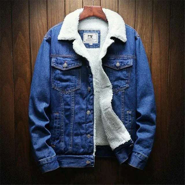 Mens Winter Warm Denim Jacket Coat Fleece/Cowboy Jeans Jacket
