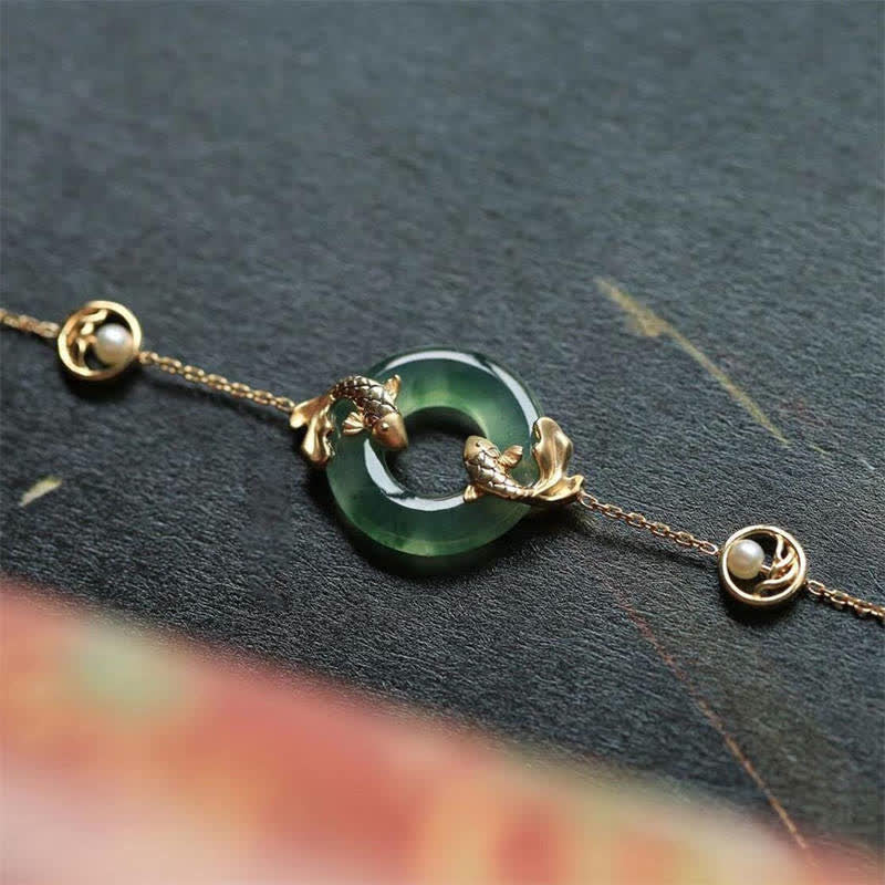 Cyan Jade Koi Fish Healing Harmony Bracelet