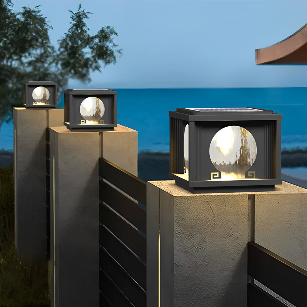 Square Circular Waterproof LED Black Solar Outdoor Fence Lamp