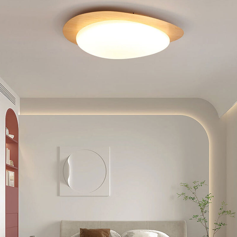 Nordic Iron Wood Grain Pebble LED Flush Mount Ceiling Light