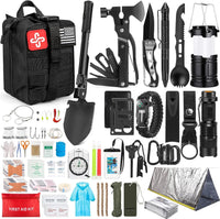 Survival Gear Kit - 250Pcs Survival Gear First Aid Kit with Molle System Compatible Bag and Emergency Tent