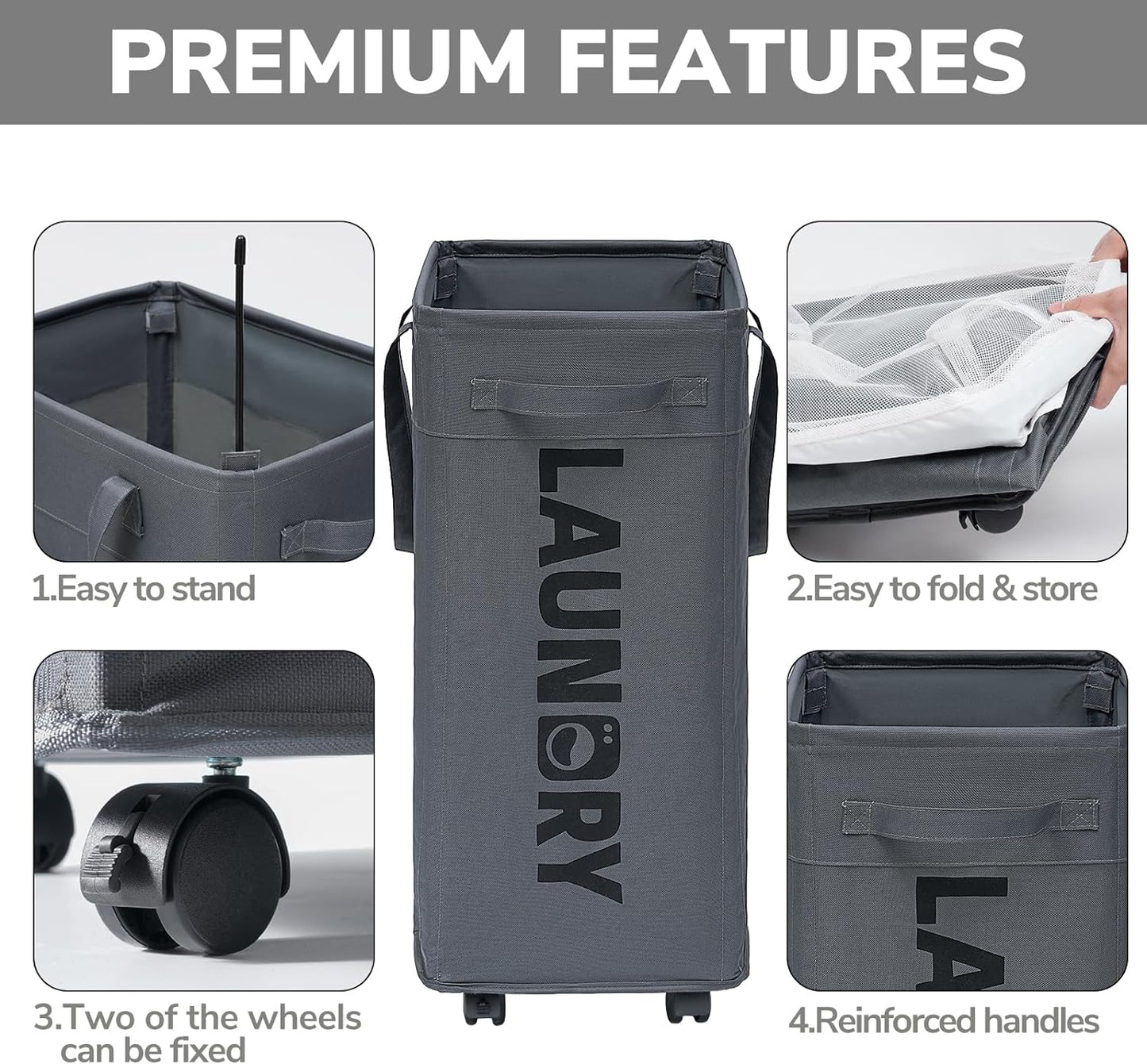 75L Collapsible Laundry Basket with Wheels for Easy Transport