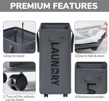 75L Collapsible Laundry Basket with Wheels for Easy Transport