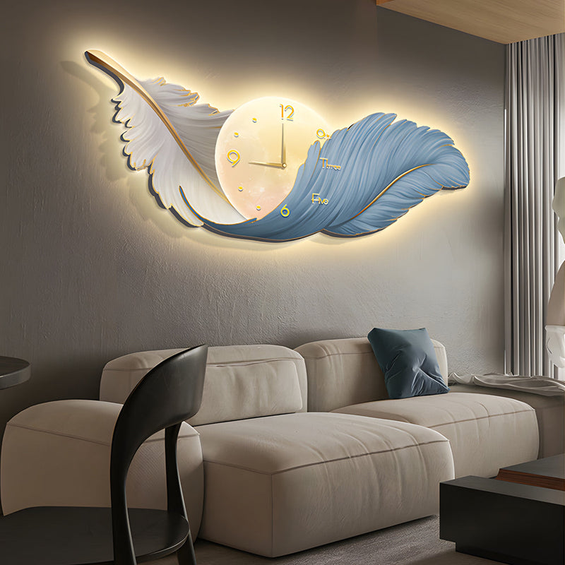Künstlerische Federn Malerei Uhr Moderne LED Wand Lampe 