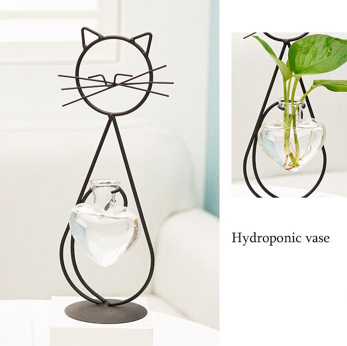 Iron Cat Glass Heart Vase Propagation Station Planters