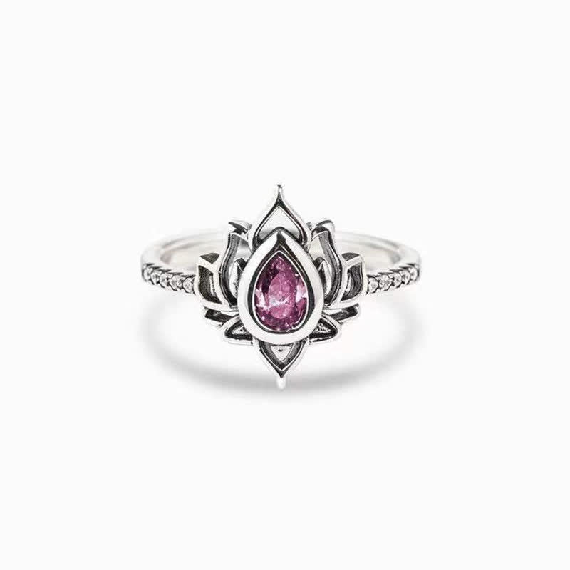 925 Sterling Silver Lotus Zircon Blessing Protection Ring