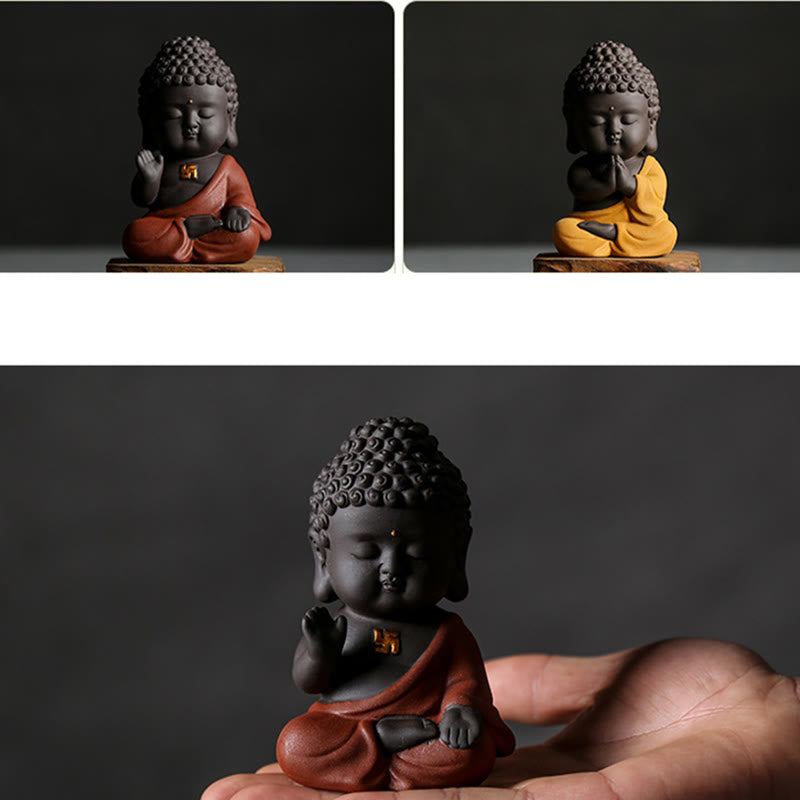 Kleiner Buddha aus violettem Ton, Dekoration für Zuhause, Schreibtisch, Heimdekoration 