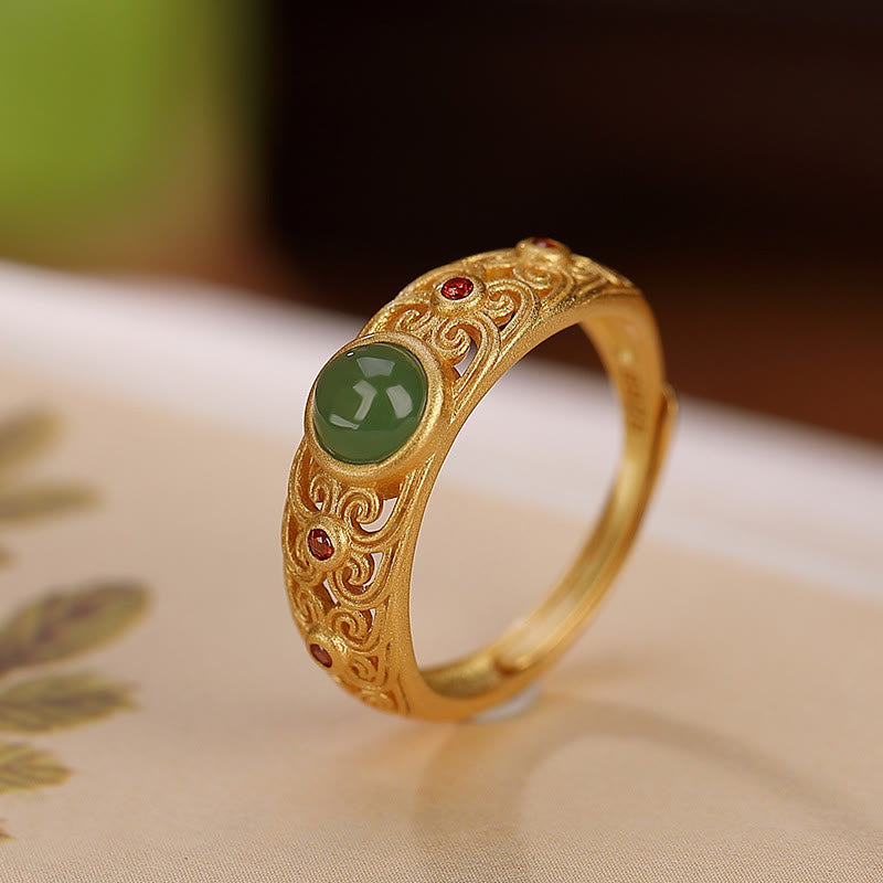 Verstellbarer Ring aus 925er Sterlingsilber mit Hetian-Cyan-Jade