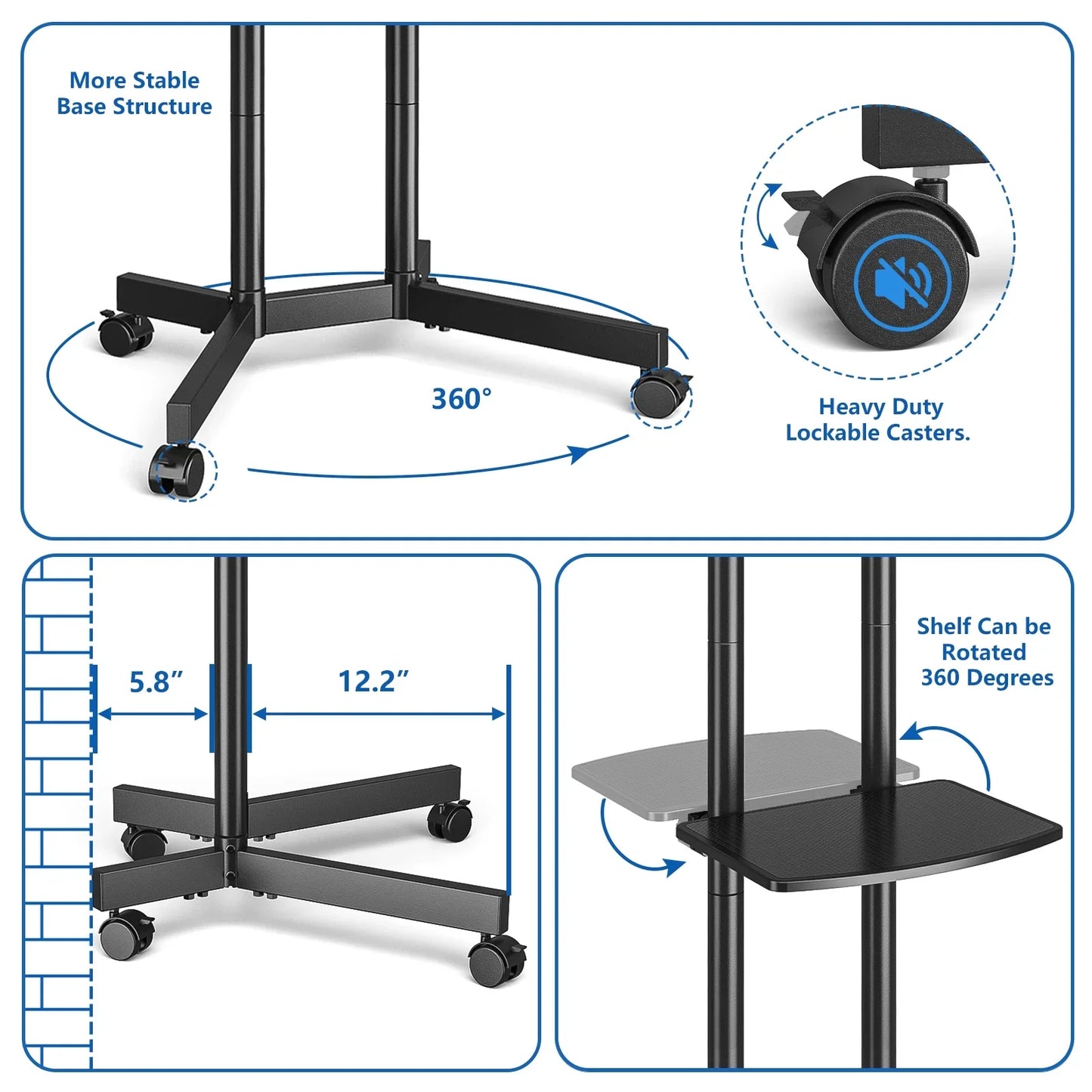 Versatile Rolling TV Stand with Adjustable Shelf