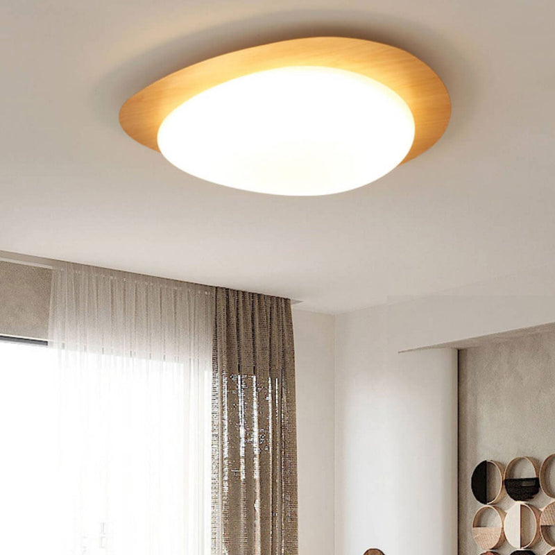 Nordic Iron Wood Grain Pebble LED Flush Mount Ceiling Light