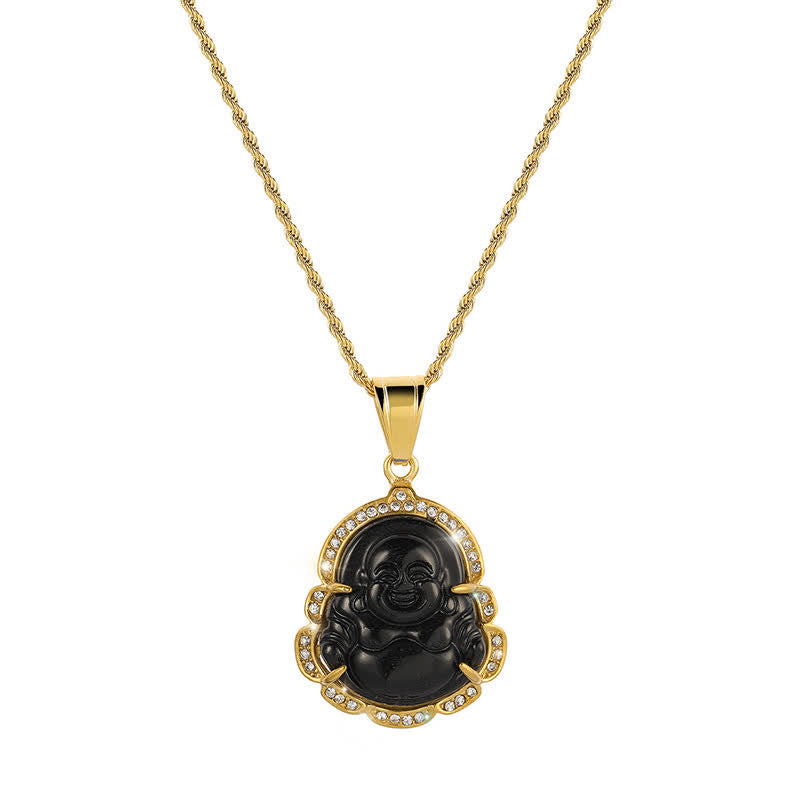 Halskettenanhänger „Lachender Buddha“ aus Jade, 18 Karat Gold gefüllt