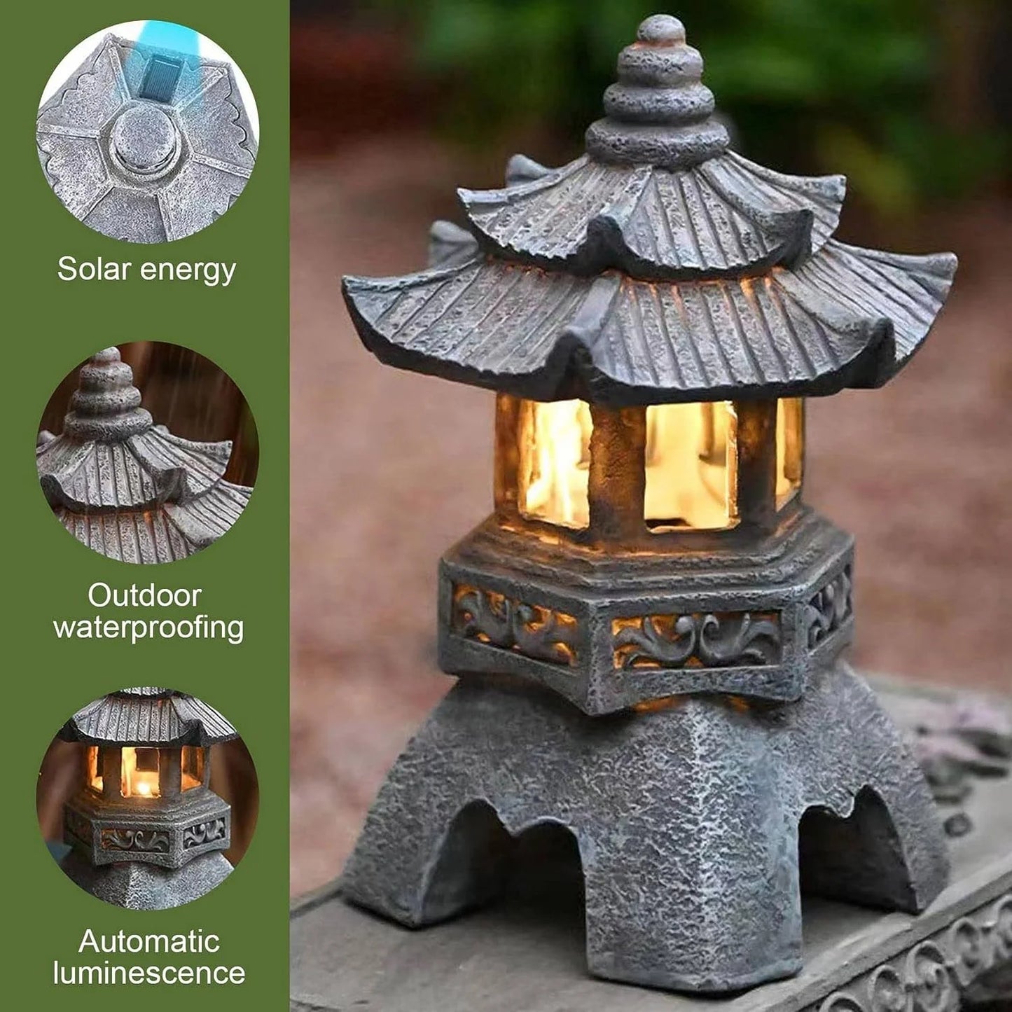 Garden Solar LED Pagoda Lantern – Japanese Resin Decorative Light