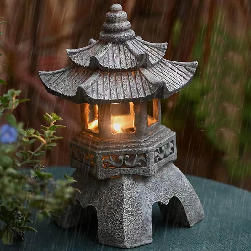 Garden Solar LED Pagoda Lantern – Japanese Resin Decorative Light