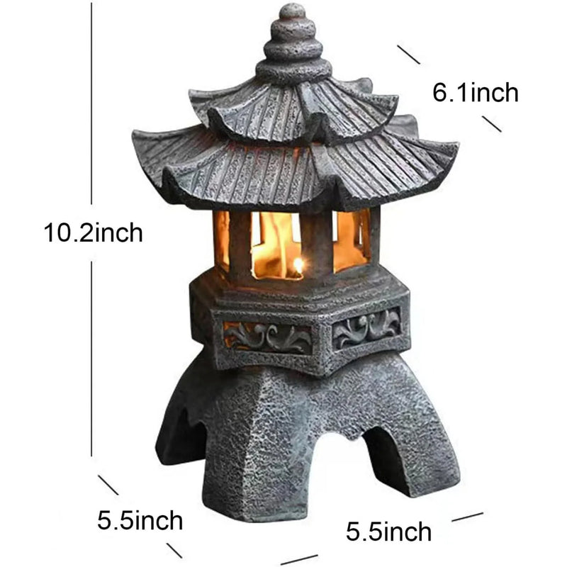 Garden Solar LED Pagoda Lantern – Japanese Resin Decorative Light