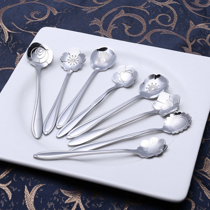 8-piece Stainless Steel Flower Teaspoon Set