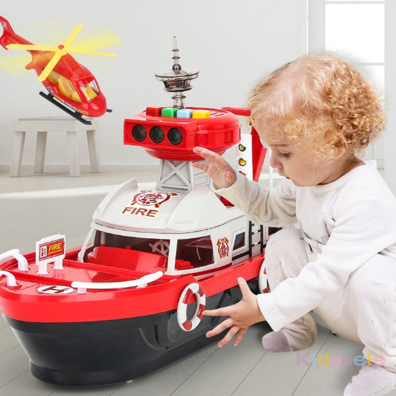 Feuerwehrmann-Polizeiauto-Frachtschiff-Spielzeugboot-Spielset (2 Farben)