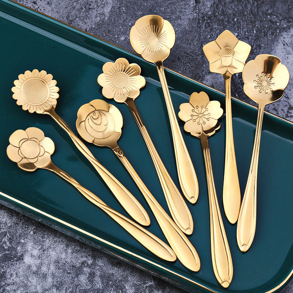 8-piece Stainless Steel Flower Teaspoon Set
