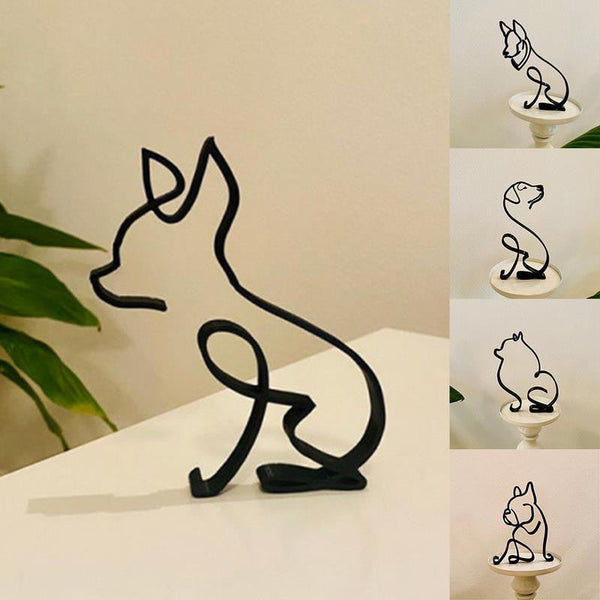 Iron Dog and Cat Sculptures
