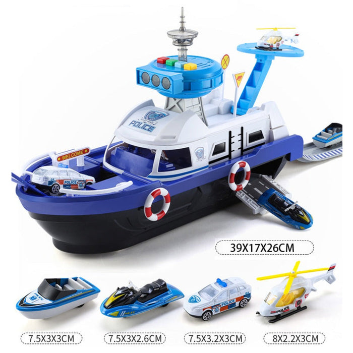 Fireman Police Car Cargo Ship Toy Boat Playset (2 Colors)