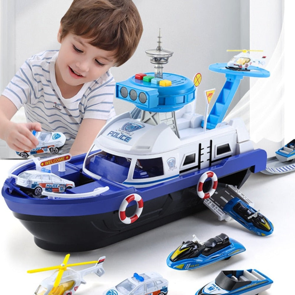 Fireman Police Car Cargo Ship Toy Boat Playset (2 Colors)