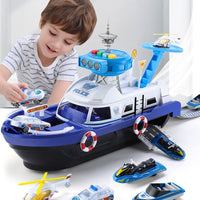 Fireman Police Car Cargo Ship Toy Boat Playset (2 Colors)