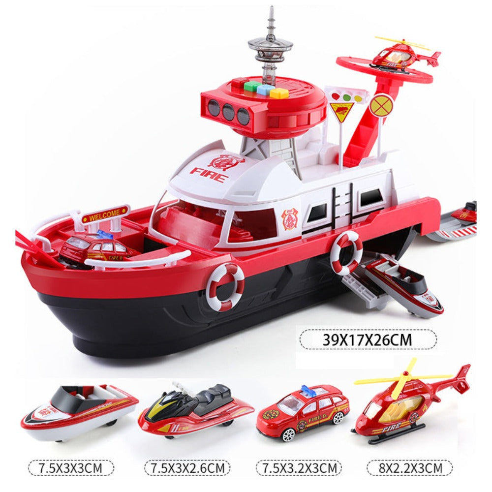 Fireman Police Car Cargo Ship Toy Boat Playset (2 Colors)