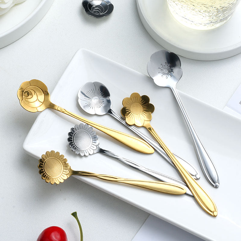 8-piece Stainless Steel Flower Teaspoon Set