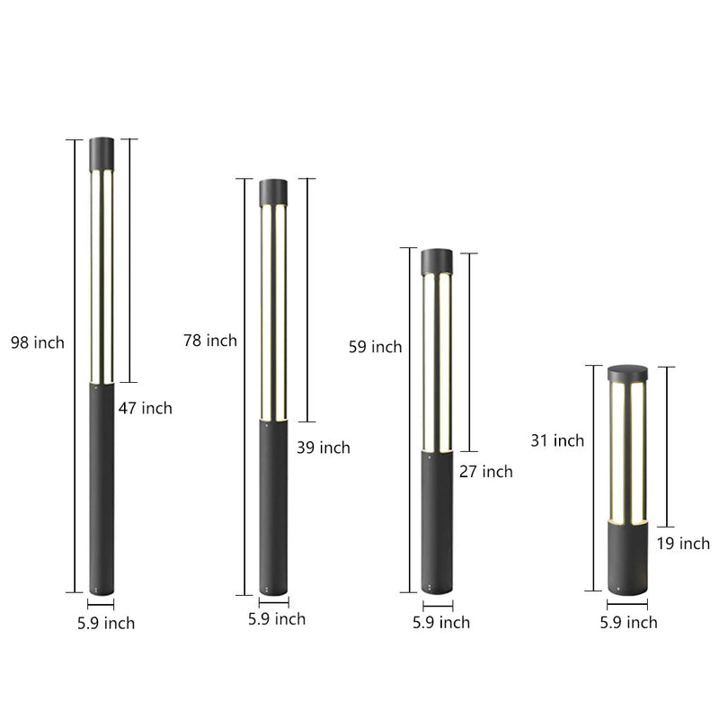 Cylinder Shaped Black Modern Outdoor Post LED Post Light