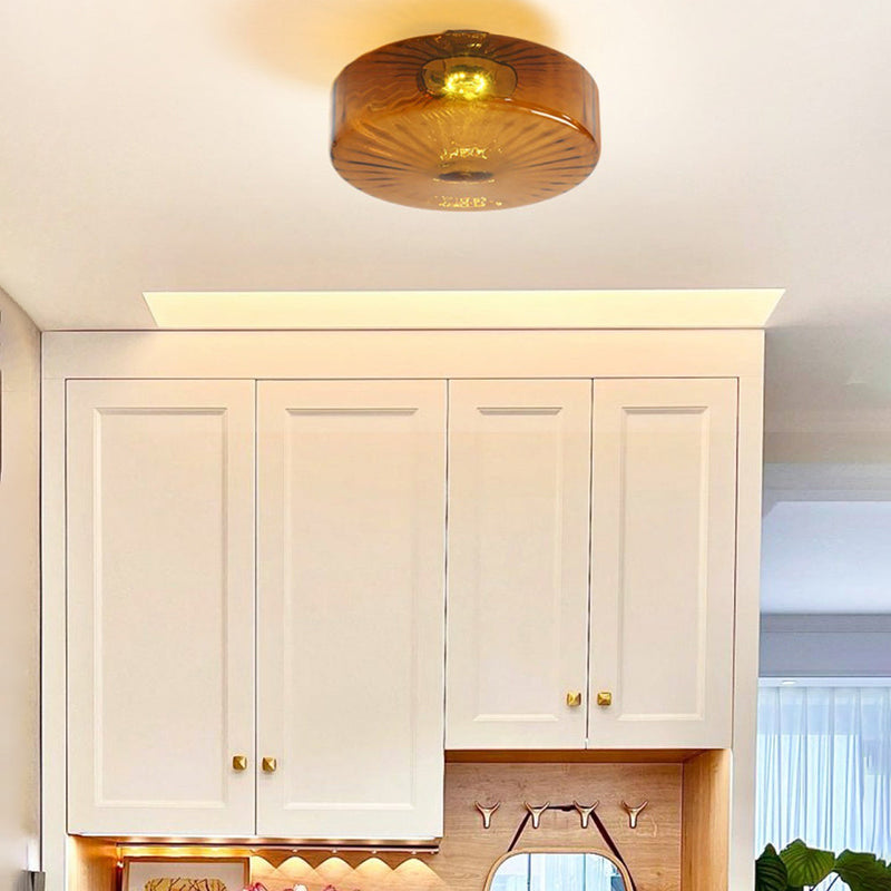 Moderne runde Deckenleuchte aus braunem Metall/Glas für Küche/Wohnzimmer