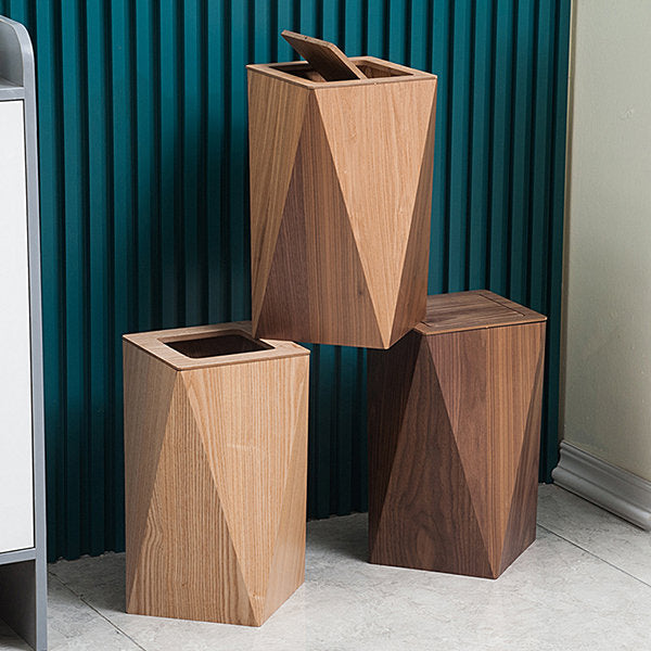 Geometric Nordic Style Wooden Diamond Trash Bin