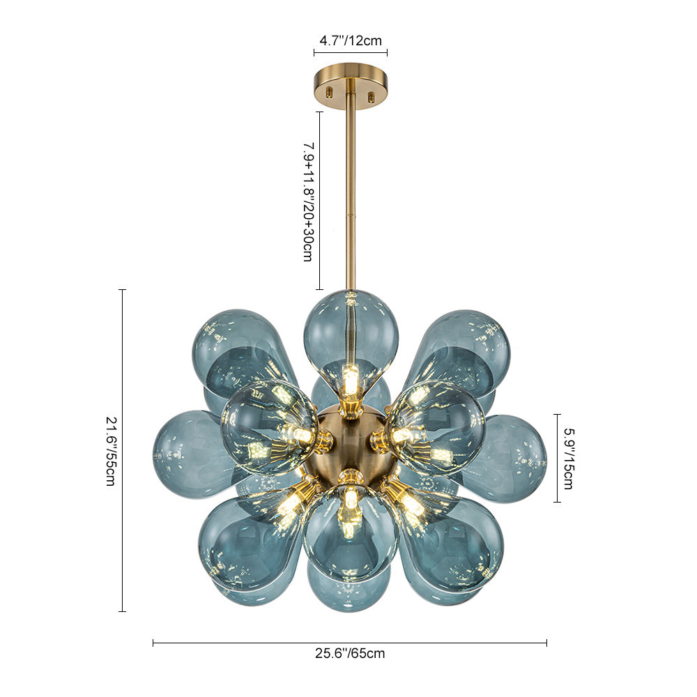 Zeitgenössischer 18-flammiger mundgeblasener Cluster-Kronleuchter aus Glas