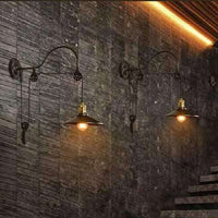 Retro Industrial Wrought Iron Light Pulley Wall Sconce Lamp