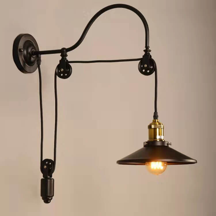 Retro Industrial Wrought Iron Light Pulley Wall Sconce Lamp