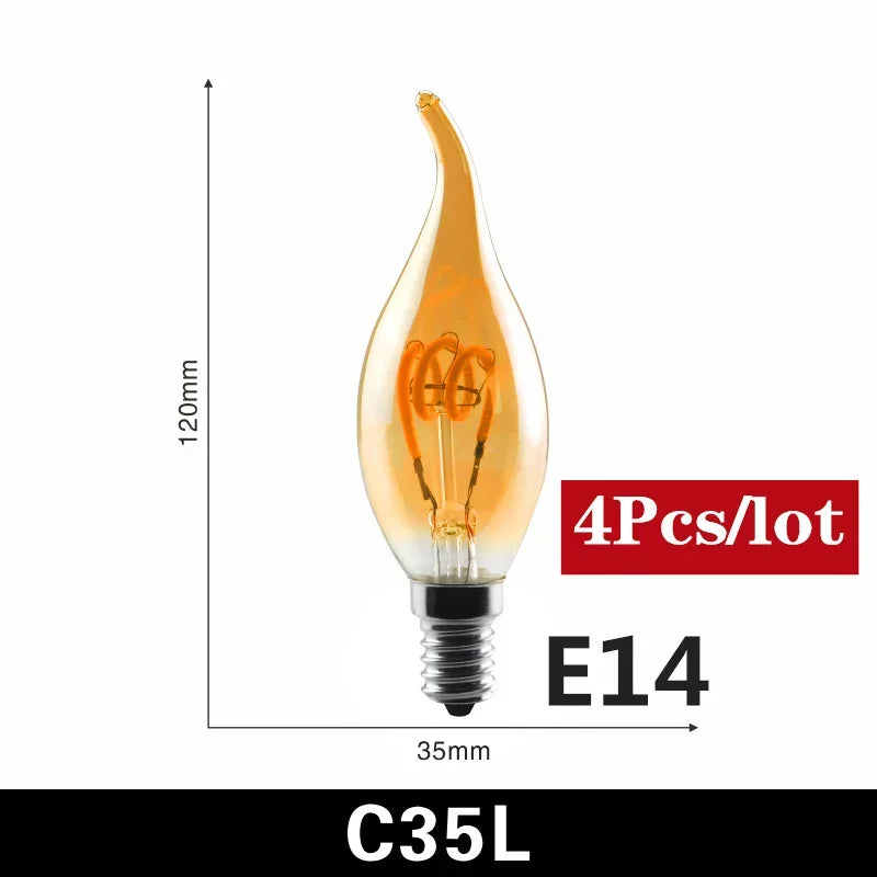 4-Pack Retro Vintage LED Filament Bulbs - Dimmable Decorative Lighting