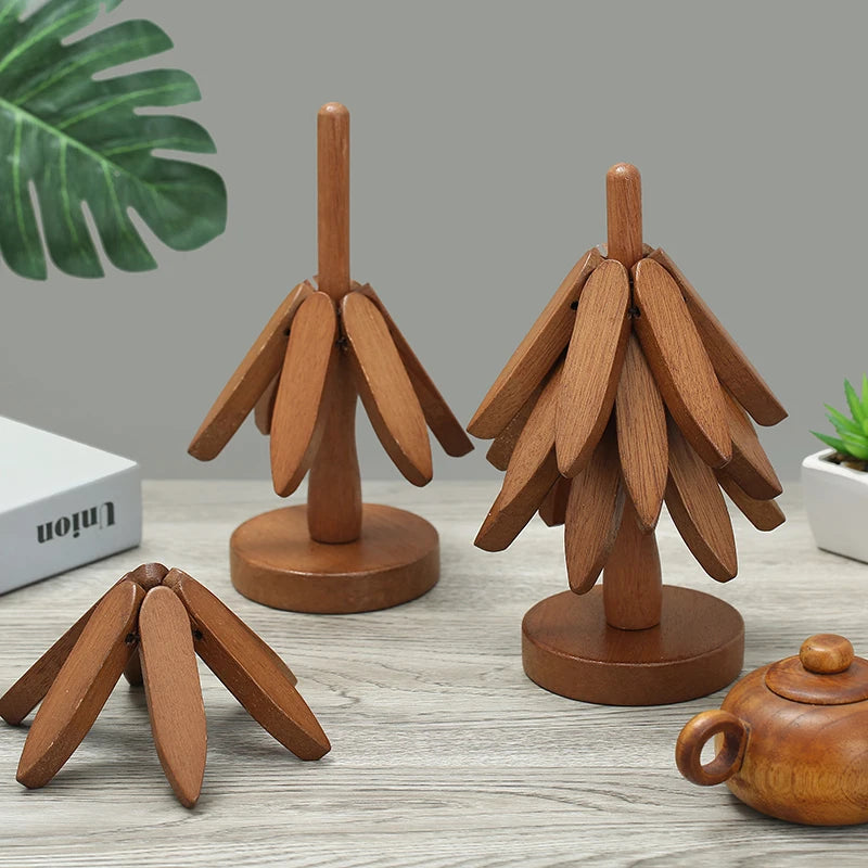 4PCS Tree Design Wooden Trivets – Decorative Heat Resistant Table