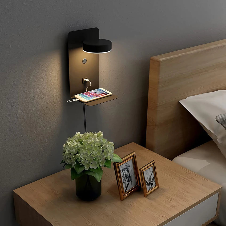 LED Wall Lamp with Switch and USB Charging Port – Modern 9W Black/White