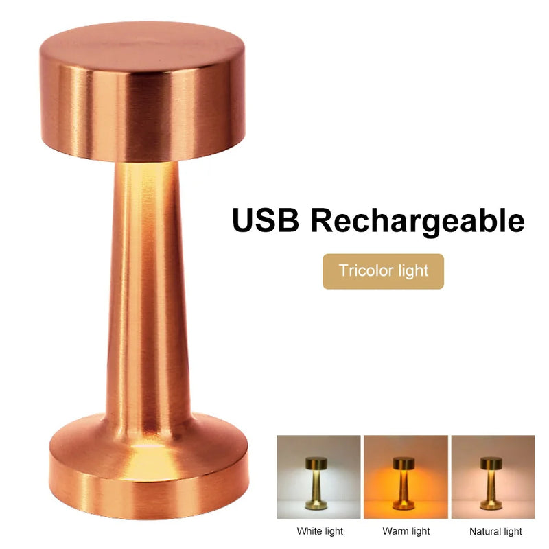 Retro Table Lamp – Metal Touch Decor with LED Rechargeable Night Ligh