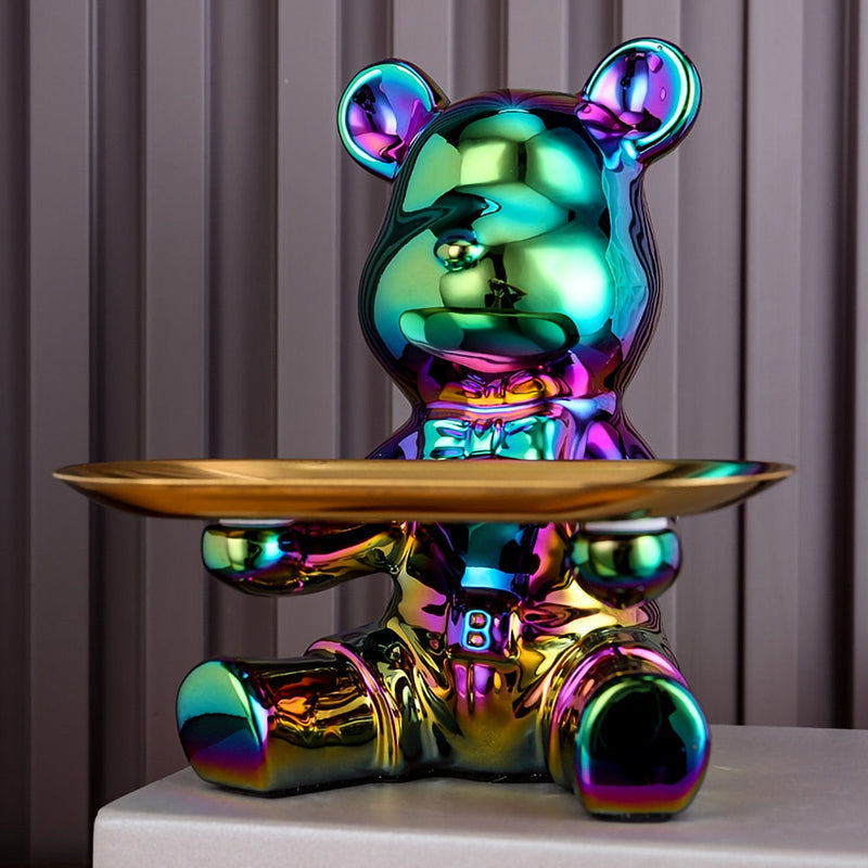 Ceramic Bear Sculpture Tray And Piggy Bank