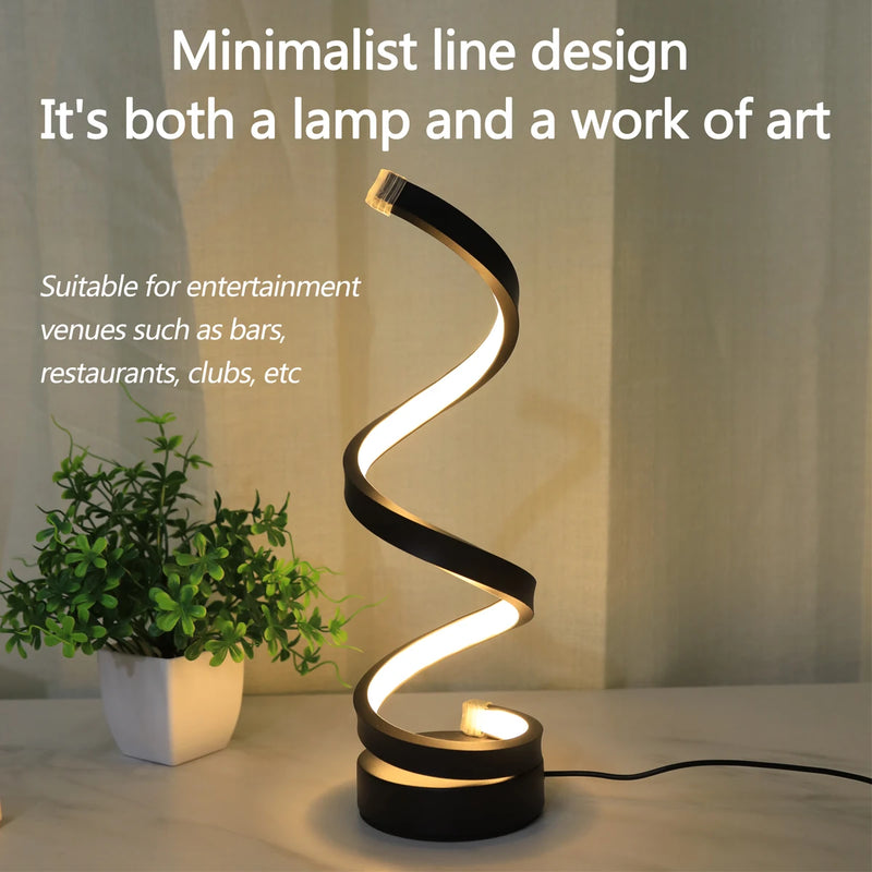 Modern Minimalist Spiral Desk Lamp – Wire Controlled 3-Color LED Ambient Light