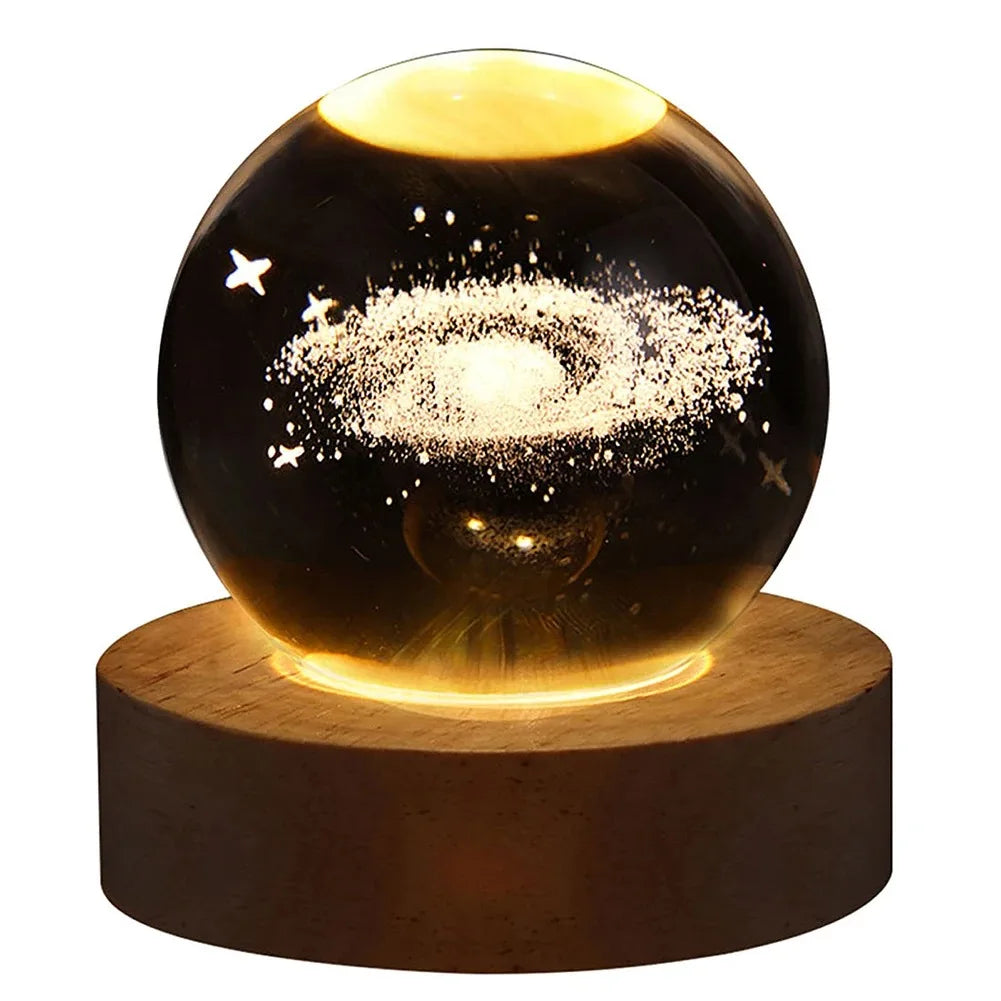 Unique 3D Crystal Ball Lamp – Galaxy and Planetary Projections USB Night Light